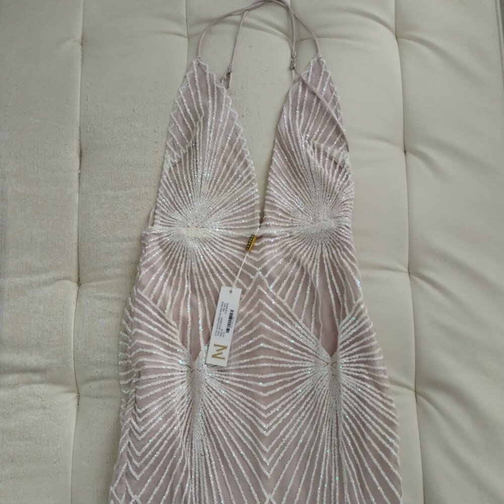 NEW Women's XS MESHKI KAYDA JEWELLED MIDI DRESS